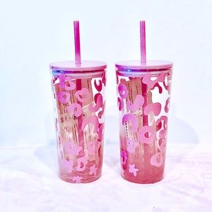 HTF💕STARBUCKS PINK CHEETAH GLASS TUMBLER 2pc set